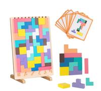 runpeak Tetris - Jeu en bois Montessori pour enfants à partir de 3 ans - Tetris en bois Montessori coloré avec 10 cartes de comparaison - Jeu Tetris - Jouet de cerveau - Cadeau pour enfants
