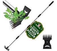 Runpig Extracteur de mauvaises herbes avec long manche - Outil manuel de désherbeur de 147,3 cm, râteau manuel 2 en 1 et binette de jardin pour jardinage, arrachage de désherbage robuste pour cour