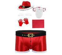 RUNQHUI Costume Père Noël Homme String Lingerie sous-vêtement Déguisement Noël Clubwear Rouge A S