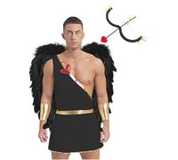 RUNQHUI Déguisement Cupidon Homme Toge Flèche Arc Ailes D'Ange Bandeau Costume Saint Valentin Tenue Halloween Carnaval Noir M