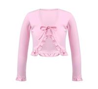RUNQHUI Enfant Fille Cache Coeur Danse Classique Ballet Gymastique Boléro Manches Longues Gilet Cardigan Veste Cache-Cœur Rose 5-6 Ans