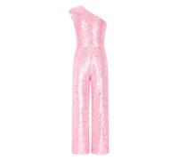 RUNQHUI Enfant Fille Combinaison à Paillette Justaucorps Disco Combinaison Soirée Bal Party Carnaval Fête 5-16 Ans C Rose 9-10 ans