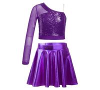 RUNQHUI Enfant Fille Costume Danse Moderne Jazz Paillette Vêtement Danse Hip hop Ensemble Tenue Danse Latine 5-16 Ans Type C Violet 7-8 ans