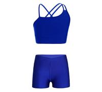 RUNQHUI Enfant Fille Ensemble Sport Débardeur et Short Tenue Gymnastique Danse Fitness Gym Yoga Sportswear 5-14 Ans Bleu royal 7-8 ans
