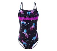 RUNQHUI Enfant Fille Maillot de Bain 1 Pièce Combishort Imprimé Fleurie Body de Bain Natation Plage Piscine Swimwear 5-16 Ans B Noir 13-14 Ans