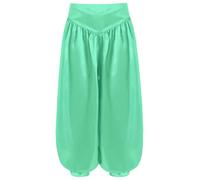 RUNQHUI Enfant Fille Pantalon Danse Orientale Satin Harem Pantalon Sarouel Tenue Danse du Ventre Indien Vert Clair 11-12 Ans