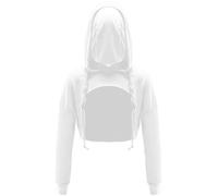 RUNQHUI Enfant Fille Sweat à Capuche Hip Hop Crop Top Pull Sweatshirt Danse Hip Hop Jazz Moderne 5-16 Ans Blanc 11-12 Ans