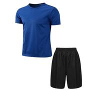RUNQHUI Enfant Garçon Ensemble Sport T-shirt Séchage Rapide Manches Courtes et Short de Sport Survêtement Eté 5-16 Ans A Bleu roi&Noir 13-14 ans