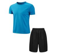 RUNQHUI Enfant Garçon Ensemble Sport T-shirt Séchage Rapide Manches Courtes et Short de Sport Survêtement Eté 5-16 Ans A Bleu ciel&Noir 15-16 ans