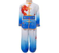 RUNQHUI Enfant Garçon Fille Ensemble Arts Martiaux Costume Kung Fu Tai Chi Chinois Tenue Sport Bleu 5-6 ans