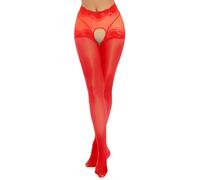 RUNQHUI Femme Collant Dentelle Bas Chaussettes Hautes Collant Ouvert Entrejambe M-XL Type A Rouge L