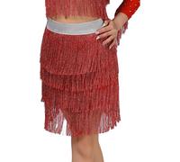 RUNQHUI Femme Jupe Danse du Ventre Franges Jupe Danse Latine Salsa Rumba Samba Swing Skirt Dancewear Rouge L