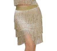 RUNQHUI Femme Jupe Danse du Ventre Franges Jupe Danse Latine Salsa Rumba Samba Swing Skirt Dancewear Or XL