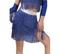 RUNQHUI Femme Jupe Danse du Ventre Franges Jupe Danse Latine Salsa Rumba Samba Swing Skirt Dancewear Bleu Royal XL