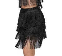 RUNQHUI Femme Jupe Danse du Ventre Franges Jupe Danse Latine Salsa Rumba Samba Swing Skirt Dancewear Noir L