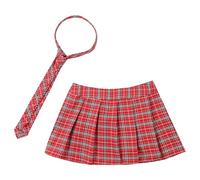 RUNQHUI Femme Mini Jupe Carreaux Ecossaise Courte Jupe Plissée avec Cravate Costume Ecolière Clubwear S-4XL Type A Rouge S