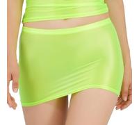 RUNQHUI Femme Mini Jupe Courte Moulante Brillant Micro Jupe Taille Basse Elastique Clubwear M-XL Vert Fluorescent XL