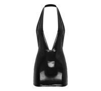 RUNQHUI Femme Mini Robe Courte Moulante Dos Nu Robe Décolleté Plongeant Cuir Verni Wetlook Robe Clubwear S-4XL Type A Noir L