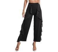 RUNQHUI Femme Pantalon Danse Pantalon Jambe Large Taille Haute Pantalon Danse Latine Salsa Danse du Ventre M-XXL Noir XL