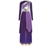 RUNQHUI Femme Robe Danse Liturgique de Louange Manches Longues et Pantalon Ensemble Tenue Prière Choeur Violet M