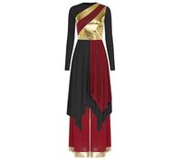 RUNQHUI Femme Robe Danse Liturgique de Louange Manches Longues et Pantalon Ensemble Tenue Prière Choeur Bordeaux Noir XL