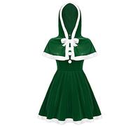 RUNQHUI Femme Robe Mère Noël Cape de Noël Robe Soirée Déguisement Lutin Noël Costume Cosplay Vert M