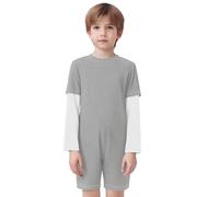 RUNQHUI Grenouillère Sanitaire Enfant Garçon Fille Combinaison Soin en Coton Manches Longues avec Fermeture Eclair au Dos Pyjama A Gris Blanc 7-8 ans