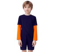 RUNQHUI Grenouillère Sanitaire Enfant Garçon Fille Combinaison Soin en Coton Manches Longues avec Fermeture Eclair au Dos Pyjama A Bleu marine Orange 7-8 ans