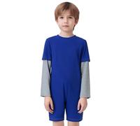 RUNQHUI Grenouillère Sanitaire Enfant Garçon Fille Combinaison Soin en Coton Manches Longues avec Fermeture Eclair au Dos Pyjama A Bleu Gris 13-14 ans