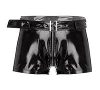 RUNQHUI Homme Boxer Cuir Verni Sexy Ouvert Bulge Pouch Caleçon Wetlook Short M-3XL Type A Noir 3XL