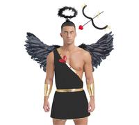 RUNQHUI Homme Déguisement Ange Ensemble Costume Accessoires Ailes D'Ange Serre-tête Auréole Cosplay pour Saint Valentin Halloween Carnaval Noir XL