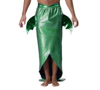 RUNQHUI Homme Déguisement Sirène Jupe Prince Sirène Echelles de Poisson Carnaval Halloween Costume Vert M