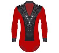 RUNQHUI Homme Justaucorps Danse Body Danse Latine Moderne Jazz Salsa Tango Combinaison Danseuse Bodysuit Gymnastique Dancewear M-XXL A Rouge M