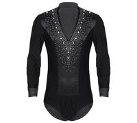 RUNQHUI Homme Justaucorps Danse Body Danse Latine Moderne Jazz Salsa Tango Combinaison Danseuse Bodysuit Gymnastique Dancewear M-XXL A Noir XXL