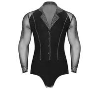RUNQHUI Homme Justaucorps Danse Body Danse Latine Moderne Jazz Salsa Tango Combinaison Danseuse Bodysuit Gymnastique Dancewear M-XXL C Noir 3XL