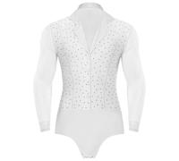 RUNQHUI Homme Justaucorps Danse Body Danse Latine Moderne Jazz Salsa Tango Combinaison Danseuse Bodysuit Gymnastique Dancewear M-XXL C Blanc L