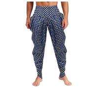 RUNQHUI Homme Pantalon Dhoti Soie Pantalon Indien Traditionnel Sarouel Pants Bleu Marine M