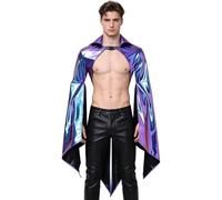 RUNQHUI Homme Veste Gothique Cape De La Renaissance Manches Longues Manteau d'uniforme Liquide Solide Harnais De Corps Punk Saint Valentin Bleu M
