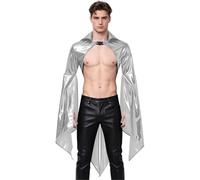 RUNQHUI Homme Veste Gothique Cape De La Renaissance Manches Longues Manteau d'uniforme Liquide Solide Harnais De Corps Punk Saint Valentin Argent M