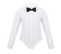 RUNQHUI Justaucorps Danse Enfant Garçon Body Chemise Danse Latine Jazz Manches Longues Type A Blanc 12 ans