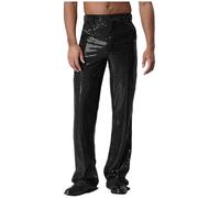 RUNQHUI Pantalon Évasé Disco Homme à Paillette Style Années 70 Déguisement Disco Pantalon À Pattes D'éléphant Noir XL