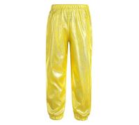 RUNQHUI Pantalon Hip Hop Enfant Garçon Fille Pantalon de Jogging Danse Métallique Brillant Jazz Moderne Disco Or 5-6 Ans