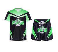 RUNQHUI Short de Boxe avec T-shirt Enfant Garçon Fille Tenue Ensemble Vêtement de Boxe Muay Thai MMA Kick Boxing Vert 11-12 ans