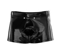 RUNQHUI String Homme Ouvert Sexy Boxer Cuir Verni Lingerie Short Ouverte Fesse Nue Jockstrap Underpants S-3XL Type B Noir L