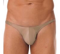 RUNQHUI String Homme Sexy Bikini Slip de Bain Brillant Maillot de Bain Shorty Taille Basse Tanga Mini Slip M-XXL Marron XXL