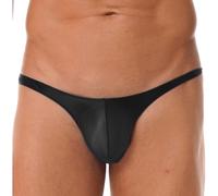 RUNQHUI String Homme Sexy Bikini Slip de Bain Brillant Maillot de Bain Shorty Taille Basse Tanga Mini Slip M-XXL Noir L