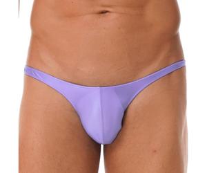 RUNQHUI String Homme Sexy Bikini Slip de Bain Brillant Maillot de Bain Shorty Taille Basse Tanga Mini Slip M-XXL Violet XL