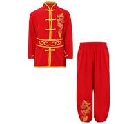 RUNQHUI Unisexe Enfant Vêtement Arts Martiaux Costume Chinois Traditionnel Tenue Uniforme Tai Chi Kung Fu Shaolin 3-16 Ans Rouge 5-6 ans