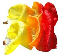 runrayay 1 Paire de 1,5 m de Danse de Ventre de Soie Faite à la Main Ventilateur de lumière en Bambou pour Le Spectacle de Danse féminine (Rouge)