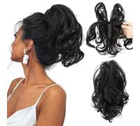 RUNRAYAY 10" Extension de queue de cheval de cheveux humains courts à pince avec pliable pour les styles de bricolage, postiche de chignon droit en désordre pour femmes postiches épaisses 1B#